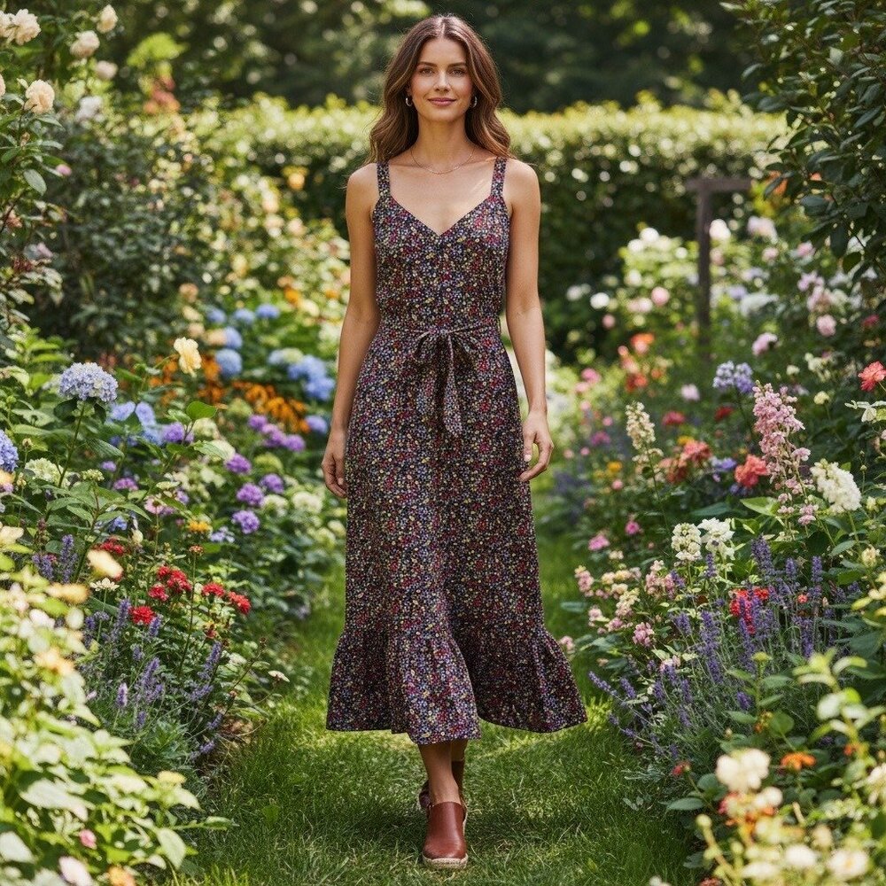 NWOT J.Crew Factory Womens Floral Maxi Dress Size 14 Linen Blend Cottagecore